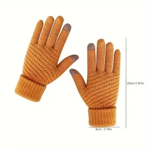 1 Pair Of Knitted Warm Winter Gloves, Solid Color Touch Screen Thickened Sports Gloves, Suitable For Outdoor Leisure Cycling And Hiking