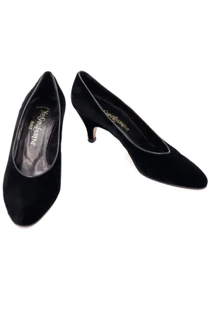 1980s YSL Vintage Black Velvet Evening Pumps Shoes