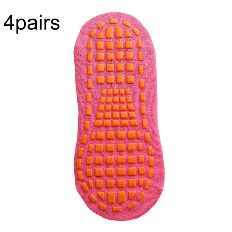 4 Pairs of Non-Slip Yoga and Trampoline Socks with Dotted Rubber Grip