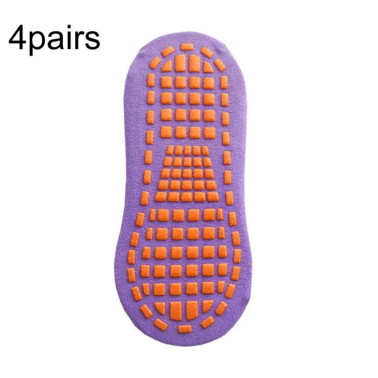 4 Pairs of Non-Slip Yoga and Trampoline Socks with Dotted Rubber Grip