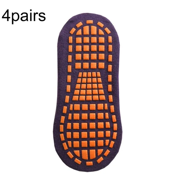 4 Pairs of Non-Slip Yoga and Trampoline Socks with Dotted Rubber Grip