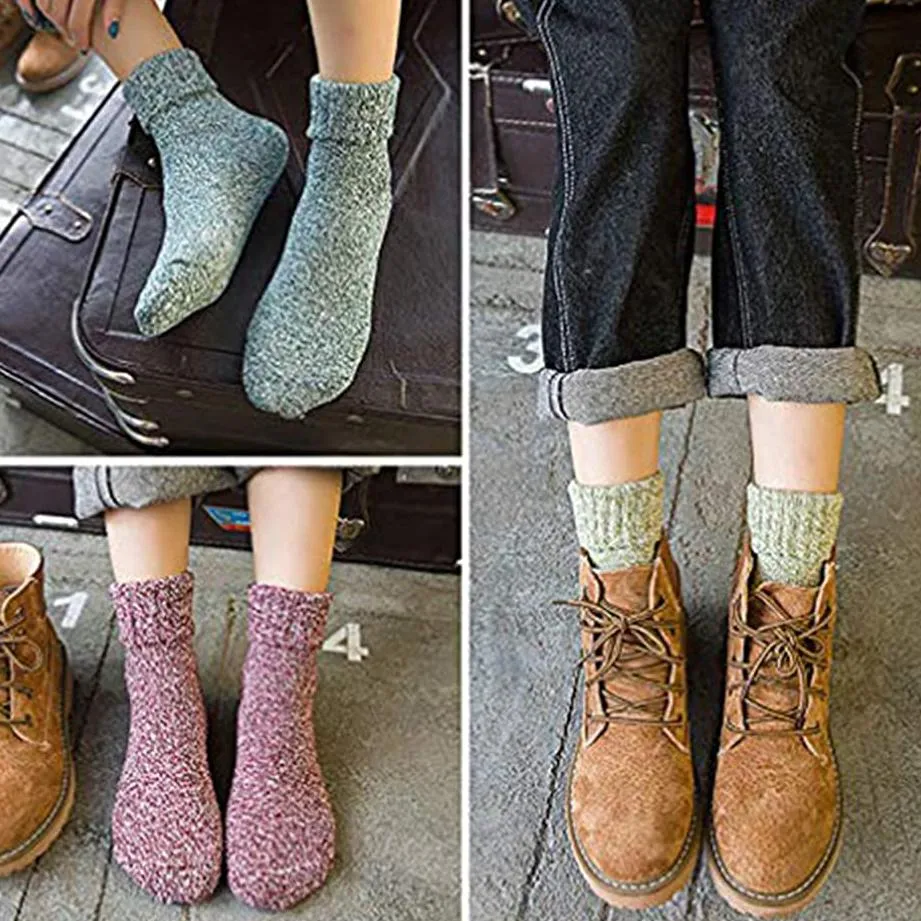 5-Pair: Women's Winter Socks Gift Box Free Size Thick Wool Soft Warm Casual Socks