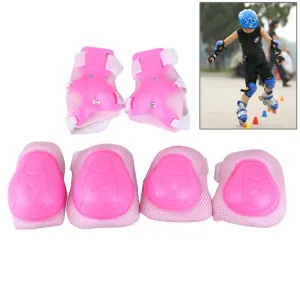 6 in 1 Roller Skate Knee & Elbow & Wrist Pads Protective Gear Sets(Pink)