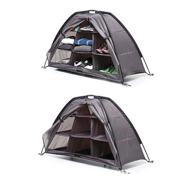 9 Compartment Foldable Camping Storage Tent Shoe Cabinet for Travel Rv Clothes Organizer(Gray)