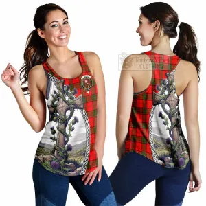 Adair Tartan Women's Racerback Tanks with Family Crest and St. Andrew's Cross Accented by Thistle Vines