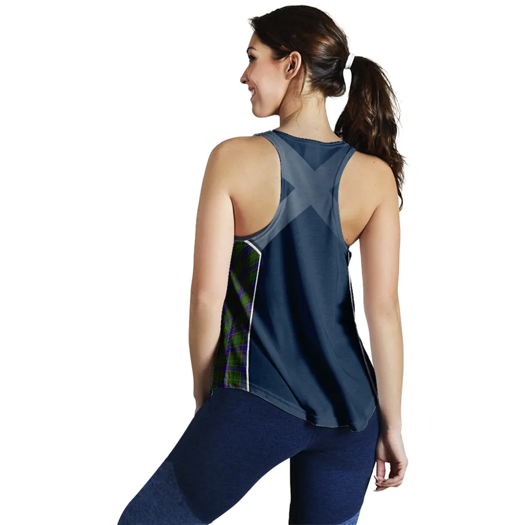 Adam Tartan Women's Racerback Tanks with Family Crest and Scottish Thistle Vibes Sport Style