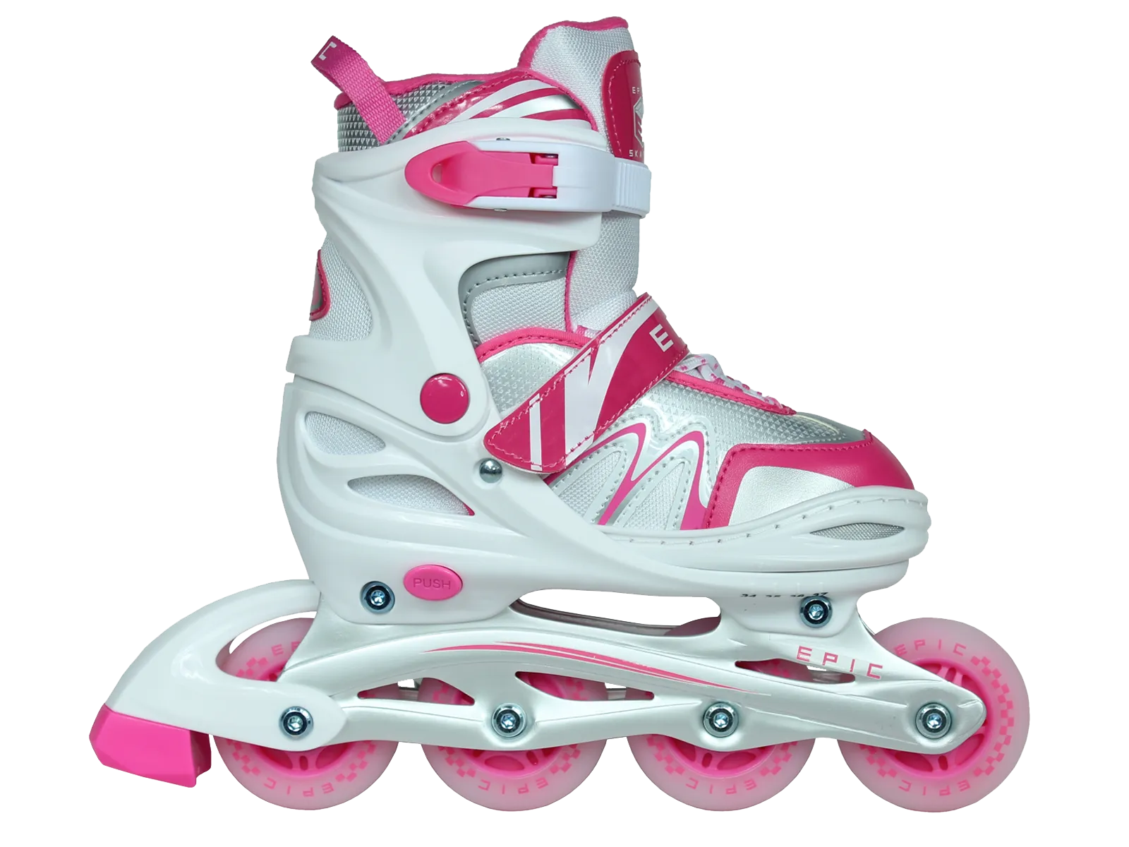 Adjustable Epic Pixie Pink And White Inline Skates W Light Up Wheels