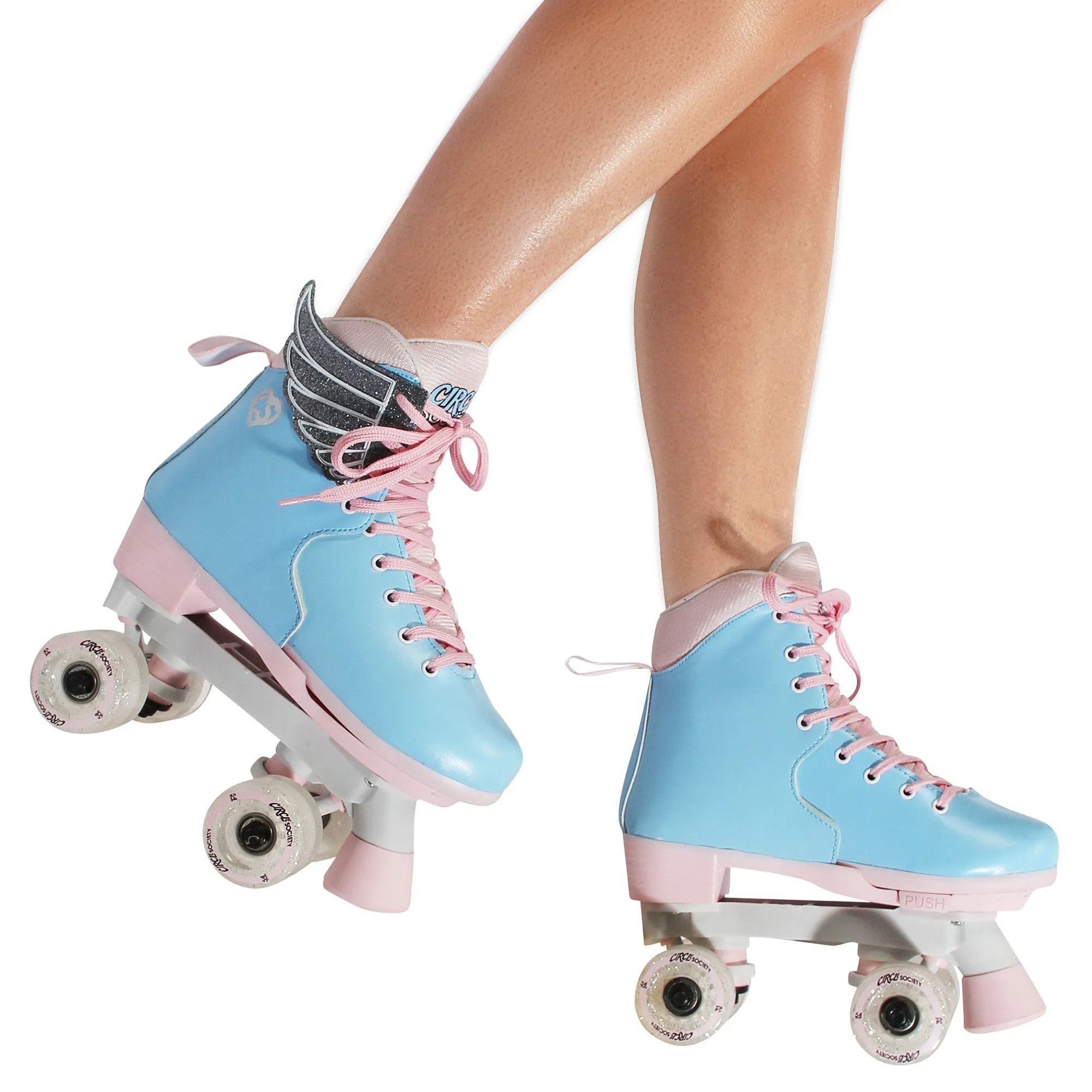 Adjustable Kids Quad Roller Skates, ABEC 7, Faux Leather - Circle Society