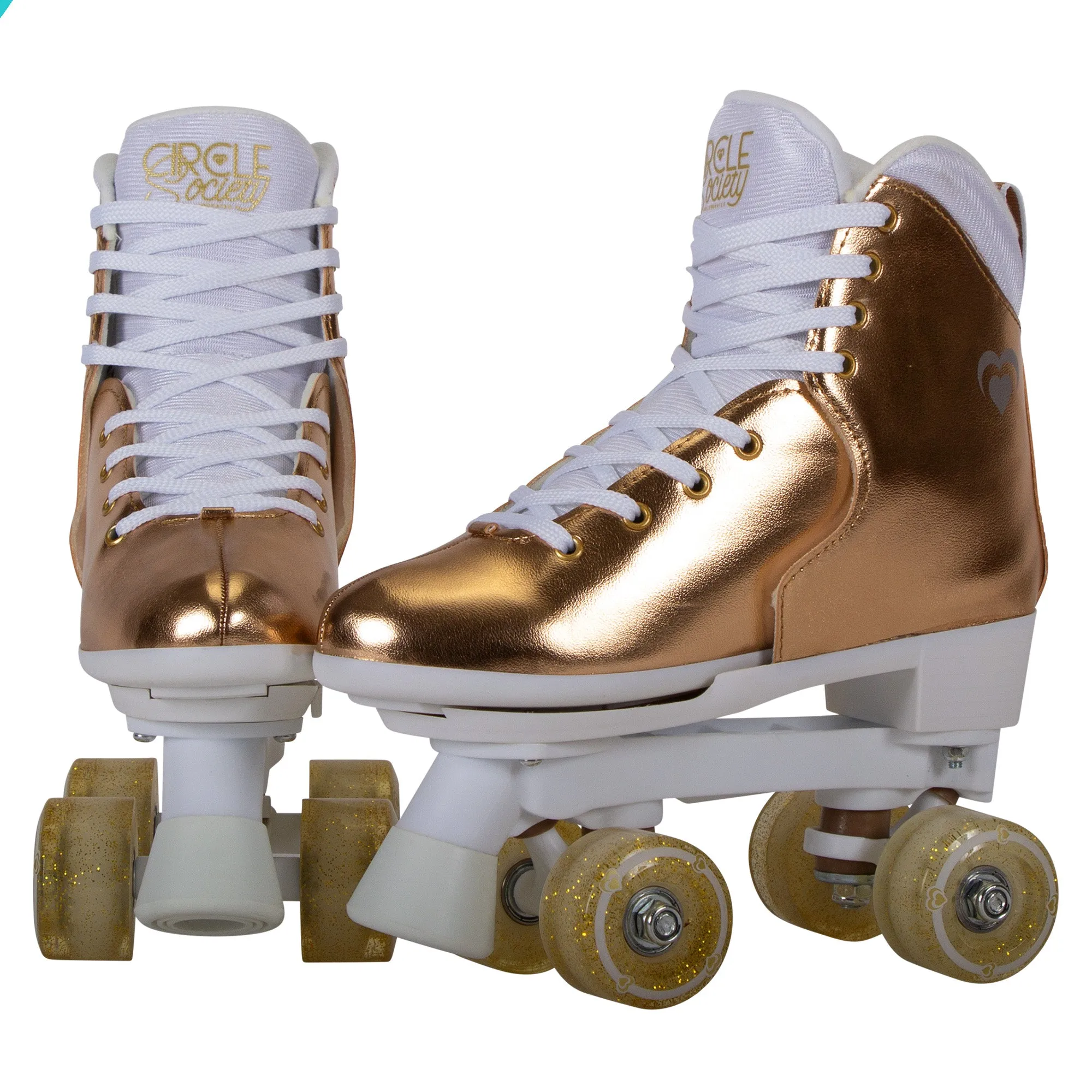 Adjustable Quad Kids Roller Skates, ABEC 7 Bearings, Metallic Rose Gold - Circle Society