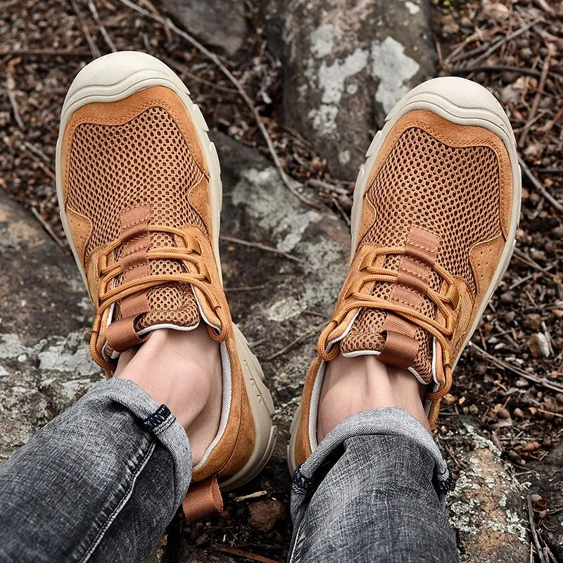 Advbridge New Spring summer men's Suede Leather mesh Breathable casual outdoor sports shoes non-slip rock climbing hiking shoes