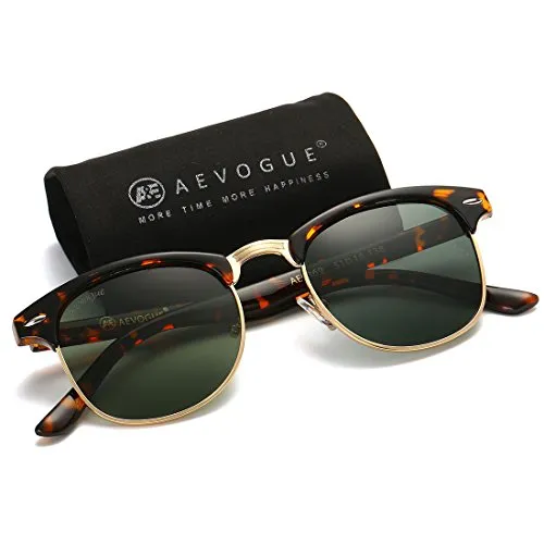 AEVOGUE Polarized Sunglasses Semi-Rimless Frame Brand Designer Classic AE0369 (Tortoise&G15, 48)