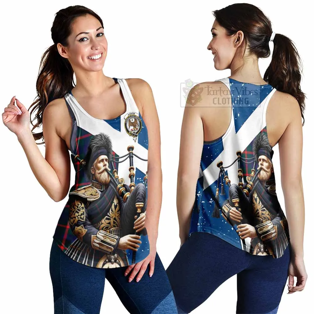 Agnew Tartan Women's Racerback Tanks with Family Crest Scottish Bagpiper Vibes