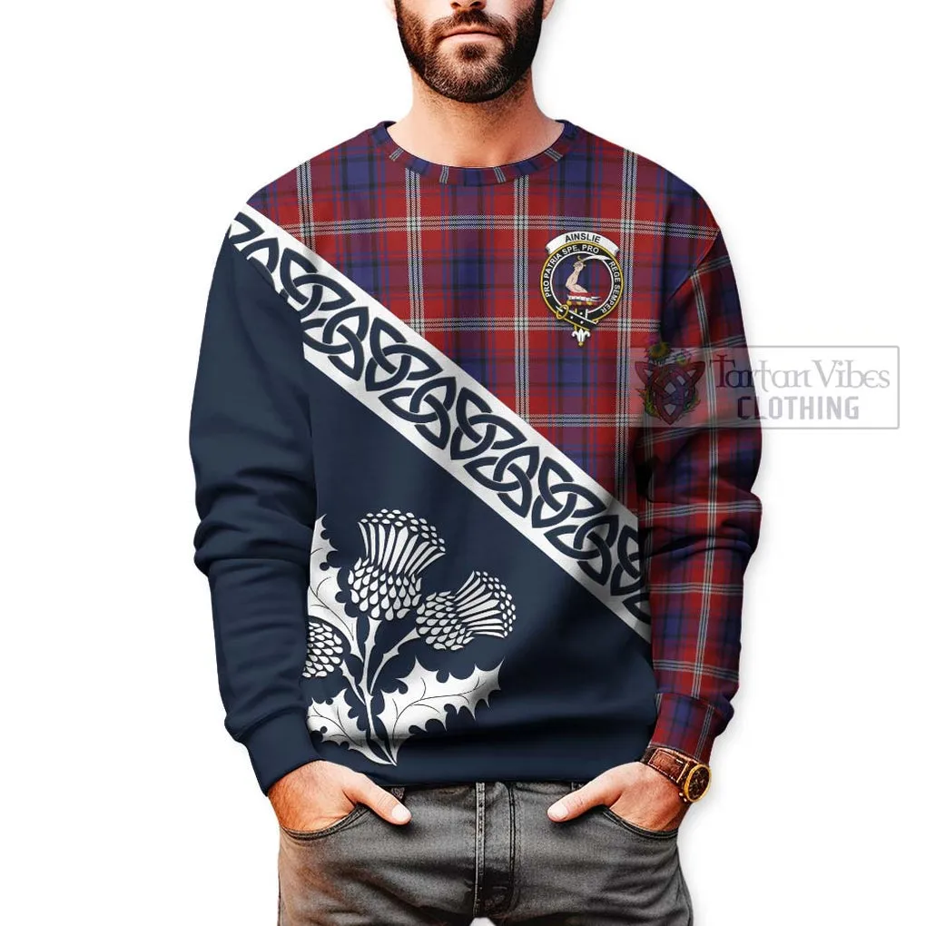 Ainslie Tartan Sweatshirt Featuring Thistle and Scotland Map