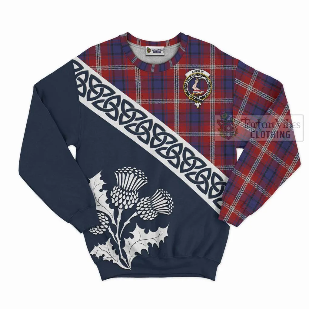 Ainslie Tartan Sweatshirt Featuring Thistle and Scotland Map