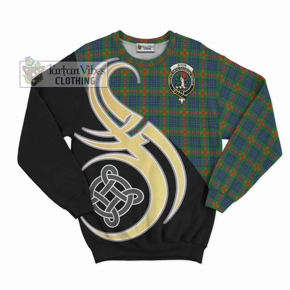 Aiton Tartan Sweatshirt with Family Crest and Celtic Symbol Style