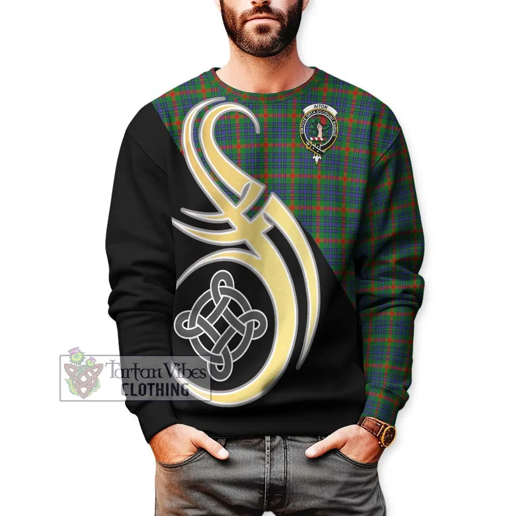 Aiton Tartan Sweatshirt with Family Crest and Celtic Symbol Style