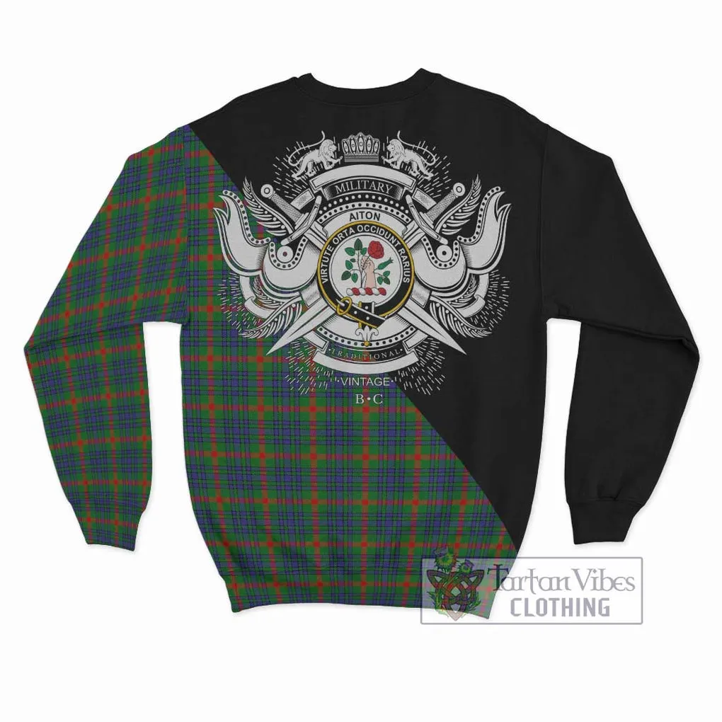 Aiton Tartan Sweatshirt with Family Crest and Military Logo Style