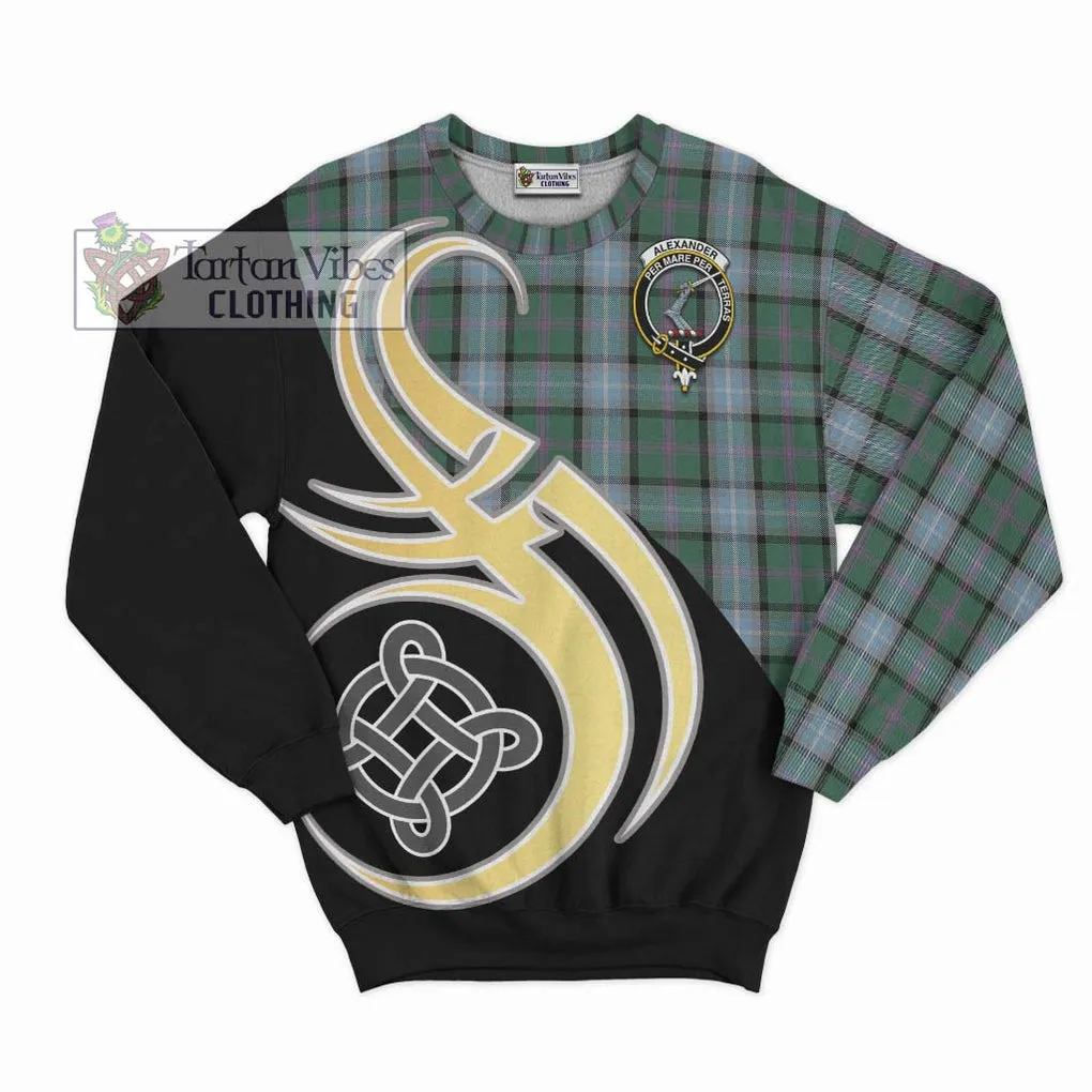 Alexander of Menstry Hunting Tartan Sweatshirt with Family Crest and Celtic Symbol Style