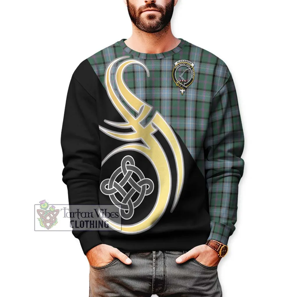 Alexander of Menstry Hunting Tartan Sweatshirt with Family Crest and Celtic Symbol Style