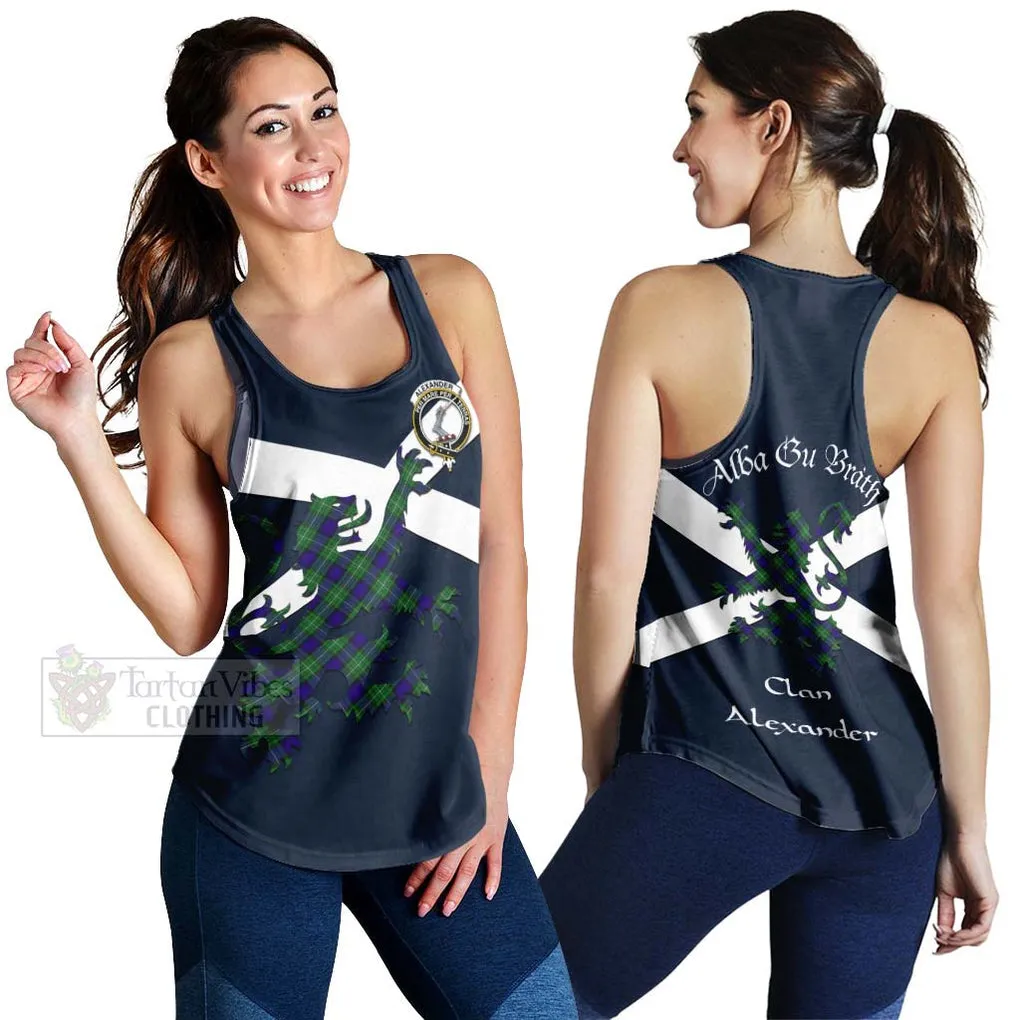 Alexander Tartan Lion Rampant Women's Racerback Tanks  Proudly Display Your Heritage with Alba Gu Brath and Clan Name