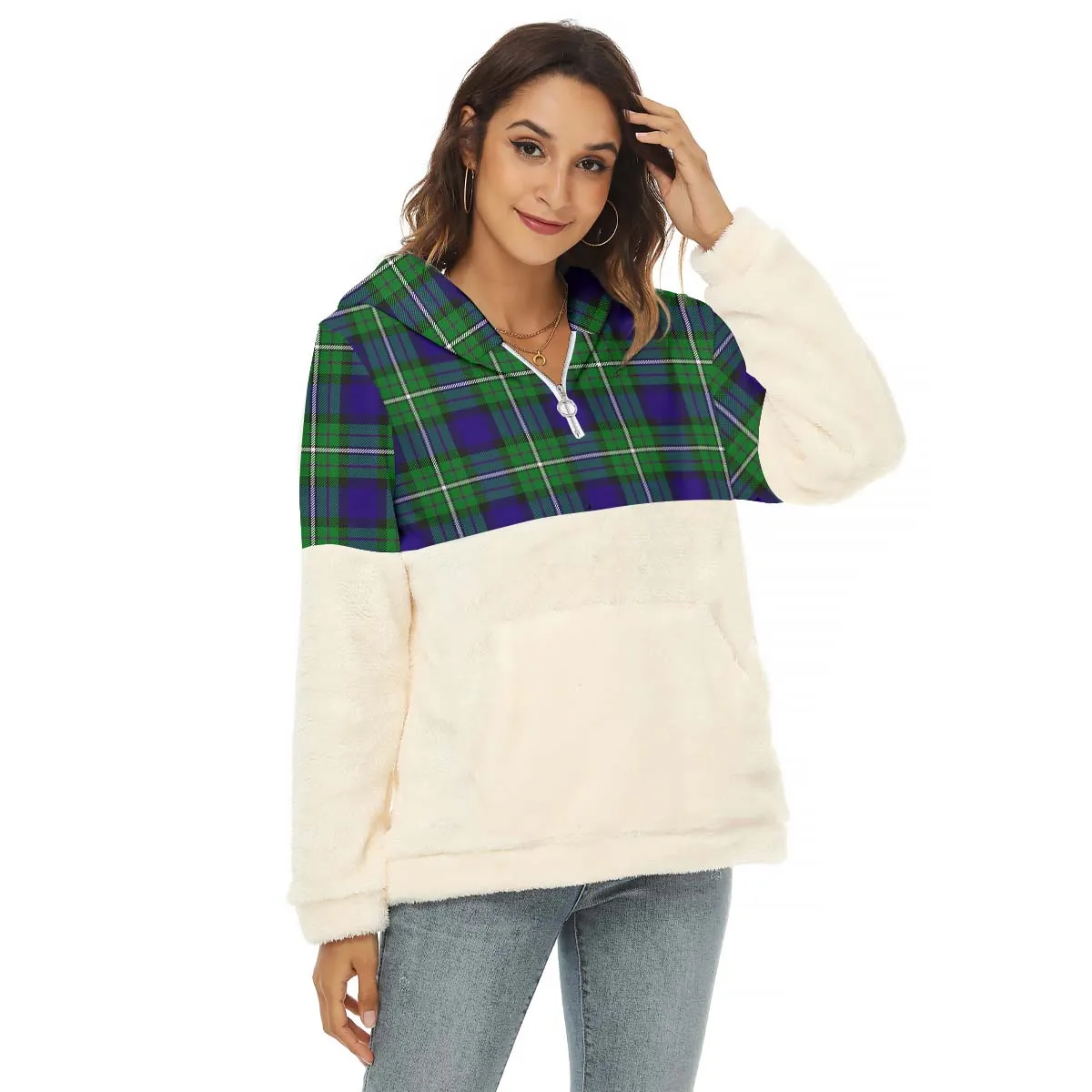 Alexander Tartan Women's Borg Fleece Hoodie With Half Zip