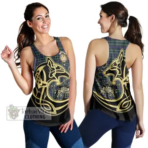 Allardice Tartan Women's Racerback Tanks with Family Crest Celtic Wolf Style