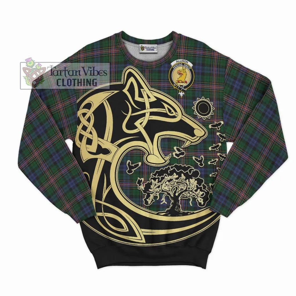 Allison Tartan Sweatshirt with Family Crest Celtic Wolf Style