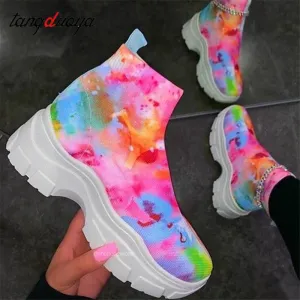 Amozae Women Sock Sneakers Outdoor Chunky Sports Shoes Multicolor Leisure Plus Size Running Shoes Women High Top Platform Sneakers