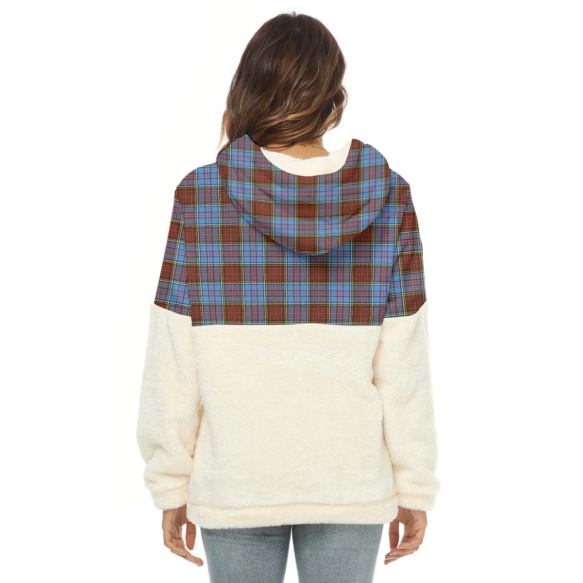 Anderson Modern Tartan Women's Borg Fleece Hoodie With Half Zip with Family Crest