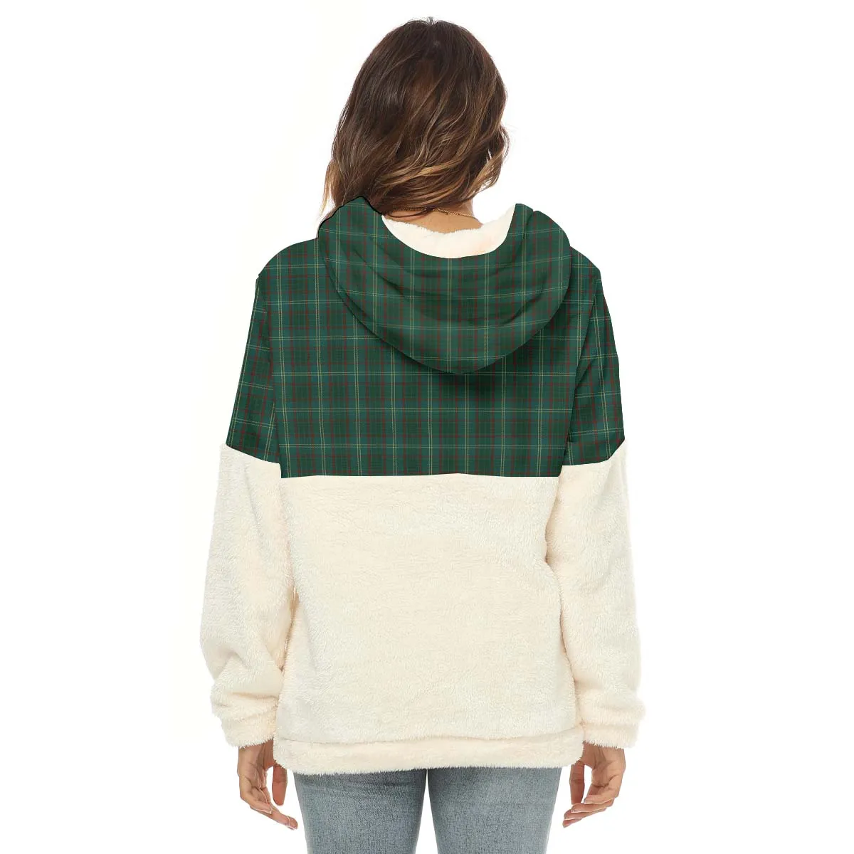 Armagh County Ireland Tartan Women's Borg Fleece Hoodie With Half Zip