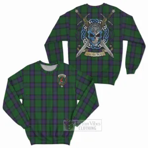 Armstrong Tartan Sweatshirt with Family Crest Celtic Skull Style