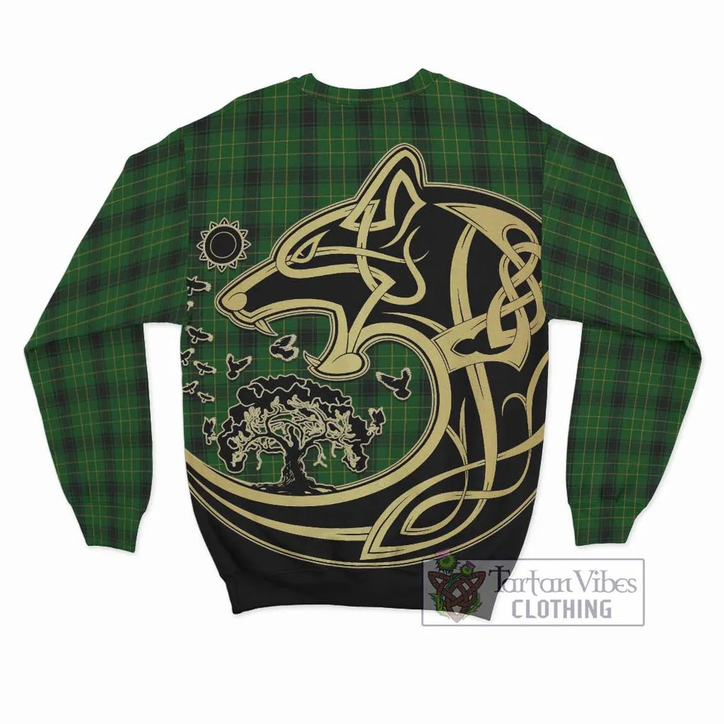 Arthur Highland Tartan Sweatshirt with Family Crest Celtic Wolf Style