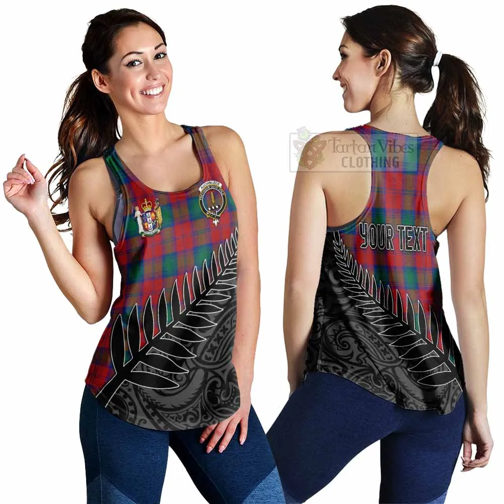 Auchinleck (Affleck) Crest Tartan Women's Racerback Tanks with New Zealand Silver Fern Half Style