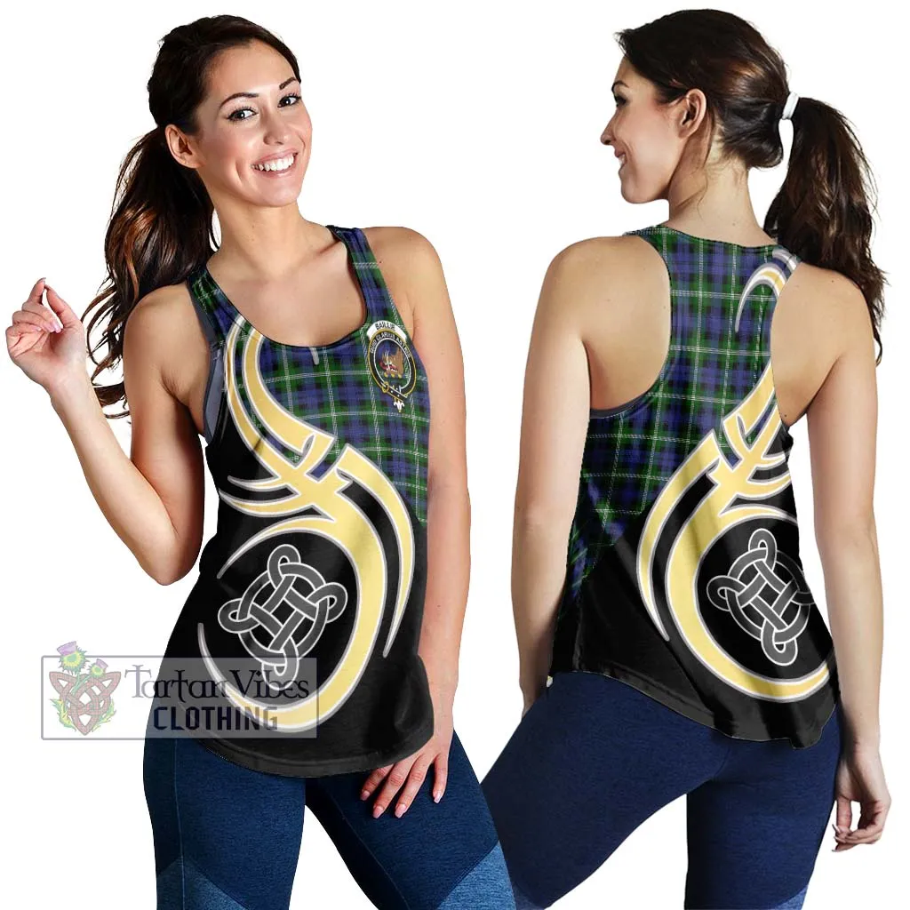 Baillie (Bailey) Tartan Women's Racerback Tanks with Family Crest and Celtic Symbol Style