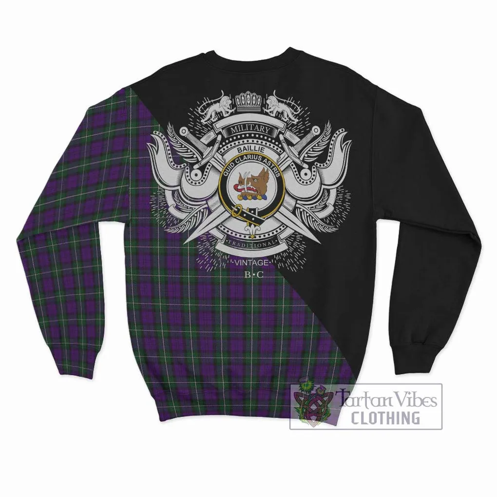 Baillie Highland Society Tartan Sweatshirt with Family Crest and Military Logo Style