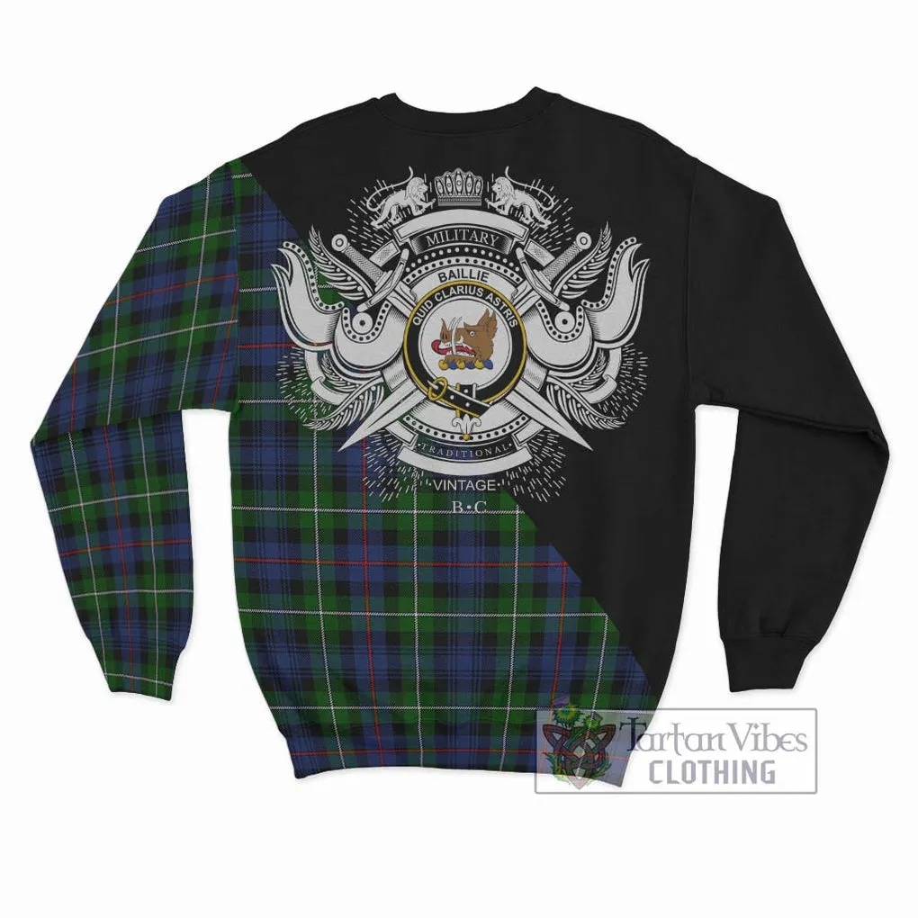 Baillie Tartan Sweatshirt with Family Crest and Military Logo Style