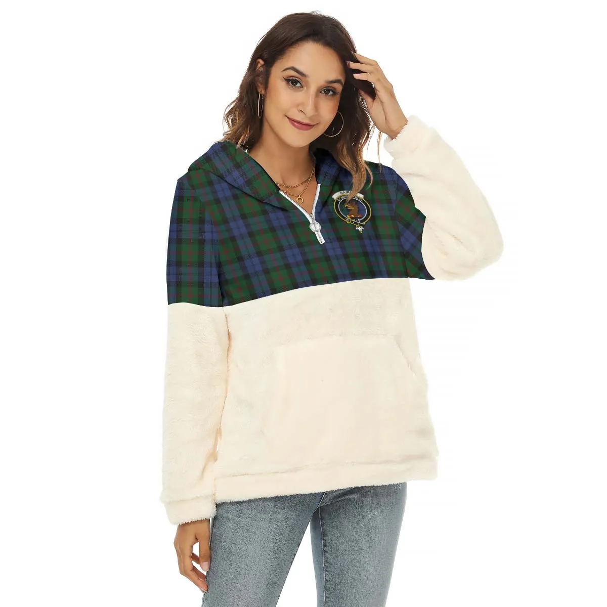 Baird Tartan Women's Borg Fleece Hoodie With Half Zip with Family Crest