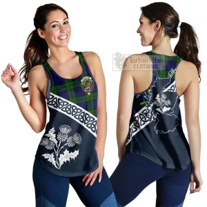 Bannatyne Tartan Women's Racerback Tanks Featuring Thistle and Scotland Map