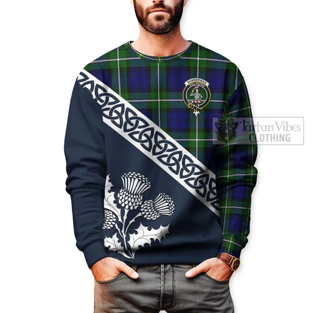 Bannerman Tartan Sweatshirt Featuring Thistle and Scotland Map