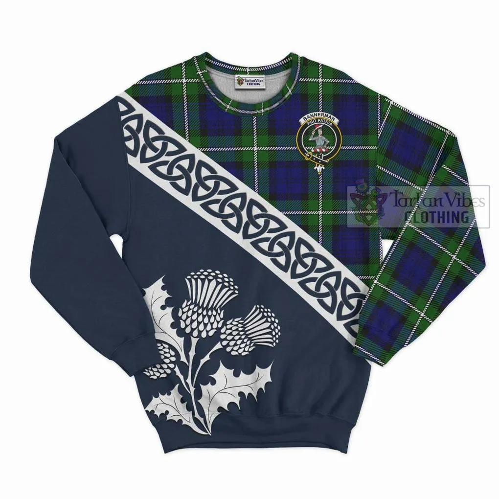 Bannerman Tartan Sweatshirt Featuring Thistle and Scotland Map