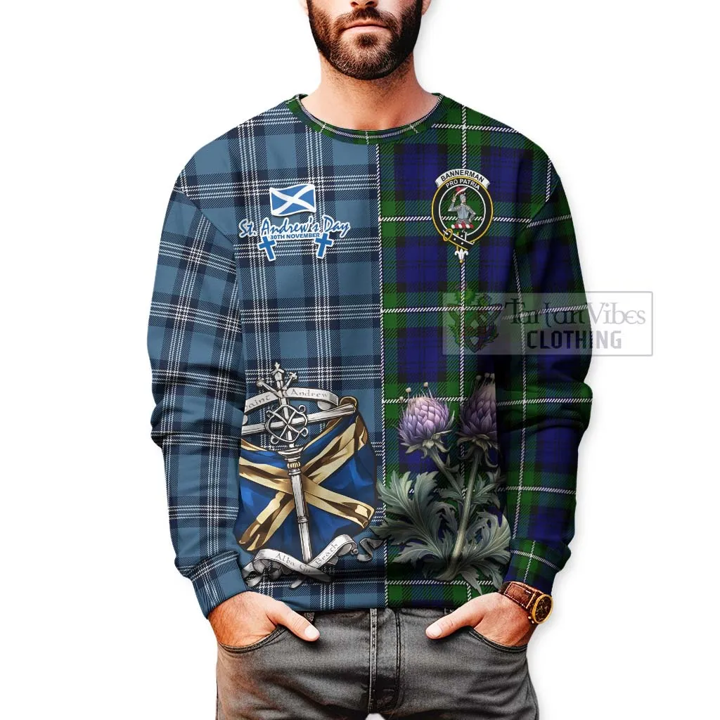 Bannerman Tartan Sweatshirt Happy St. Andrew's Day Half Tartan Style