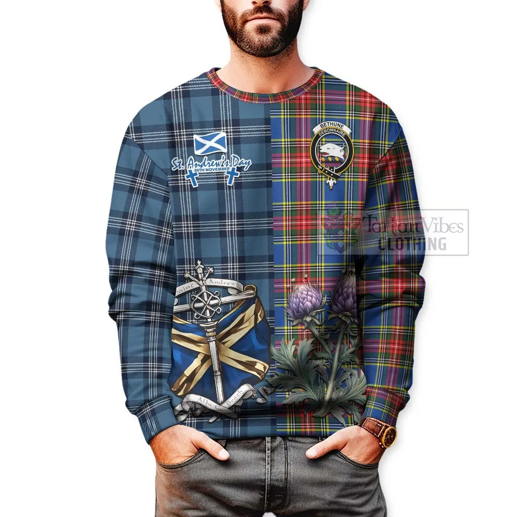 Bethune Tartan Sweatshirt Happy St. Andrew's Day Half Tartan Style