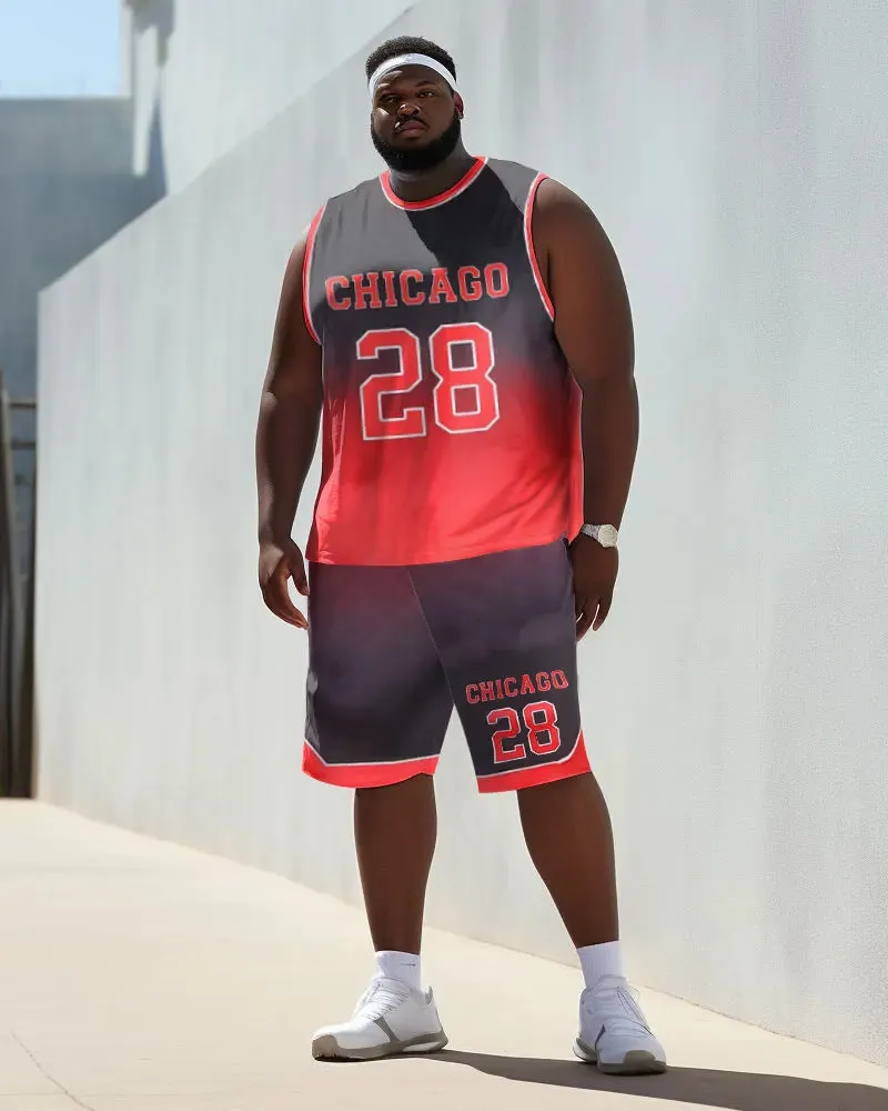 Biggmans L-9Xl  Vest Plus Size Two-Piece Set for Summer Sports Clothing Oversize Basketball Suit Block Print Shorts 7XL 8XL 9XL