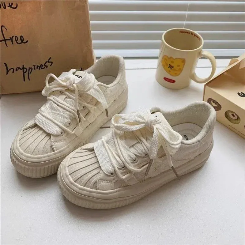 binfenxie  -  Spring 2024 Studentcanva Women's Shoes Breathable Trendy Niche Design Sensibility Shell White Casual Vulcanize Shoes