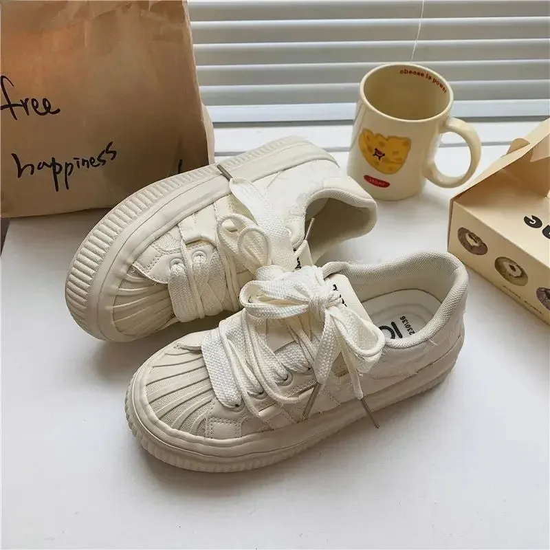 binfenxie  -  Spring 2024 Studentcanva Women's Shoes Breathable Trendy Niche Design Sensibility Shell White Casual Vulcanize Shoes