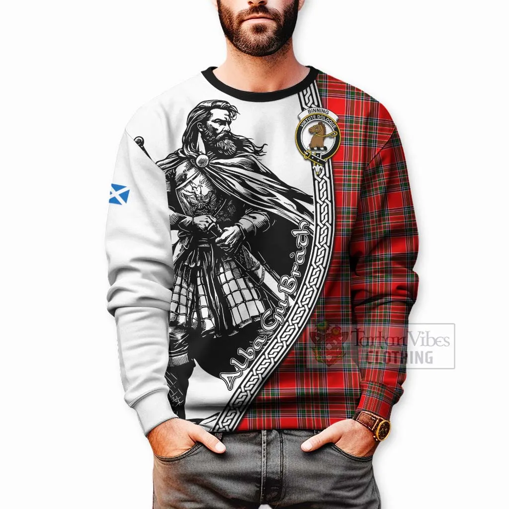 Binning Tartan Clan Crest Sweatshirt with Highlander Warrior Celtic Style