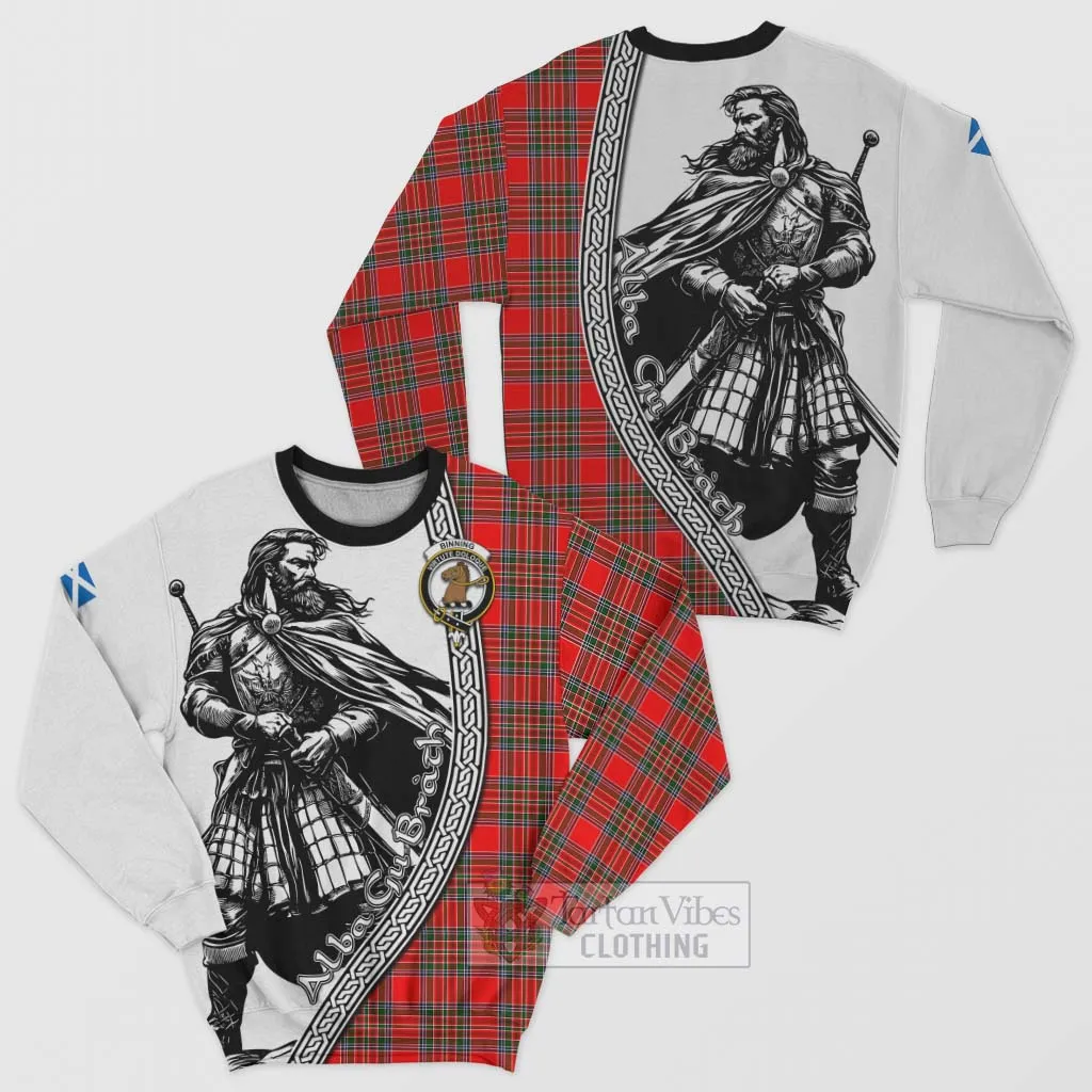 Binning Tartan Clan Crest Sweatshirt with Highlander Warrior Celtic Style