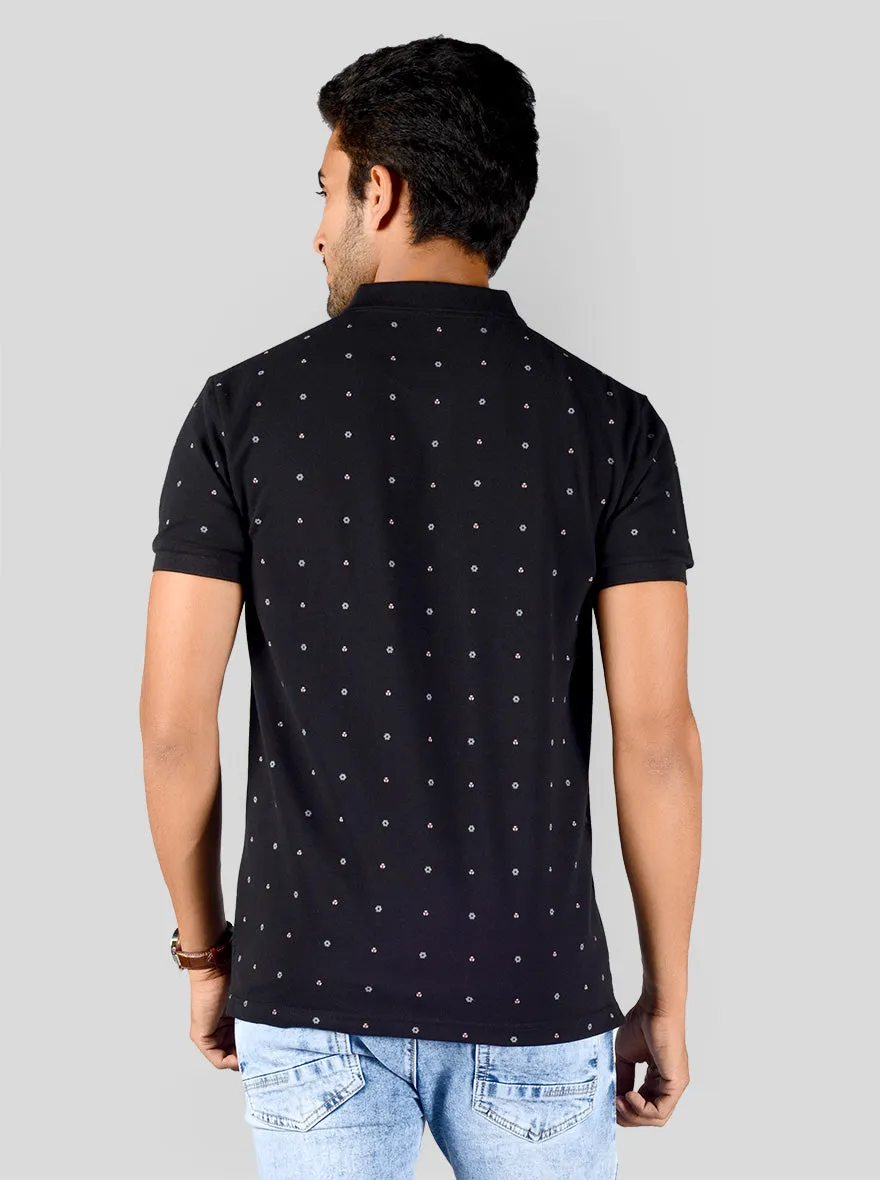 Black Printed Slim Fit Polo T-shirt | Greenfibre