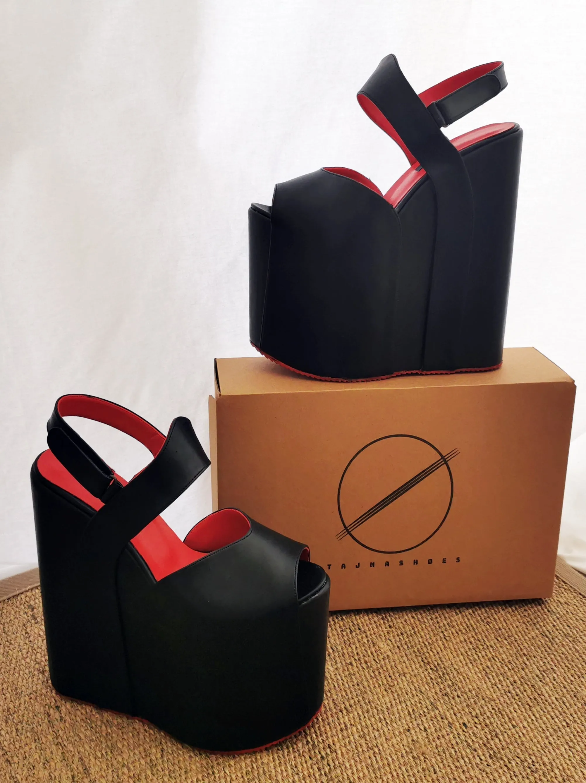 Black Red Extra Heel Wedge Sandals