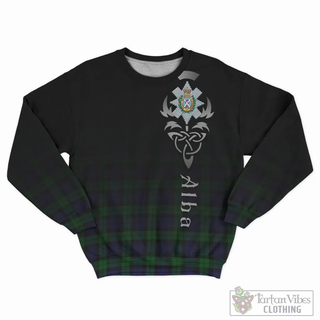 Black Watch Tartan Sweatshirt Featuring Alba Gu Brath Family Crest Celtic Inspired